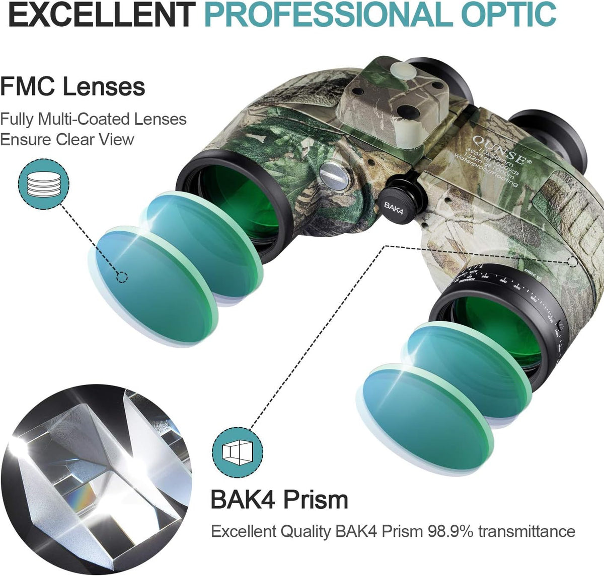 10x50 Camouflage Binoculars with Compass and Rangefinder A9385
