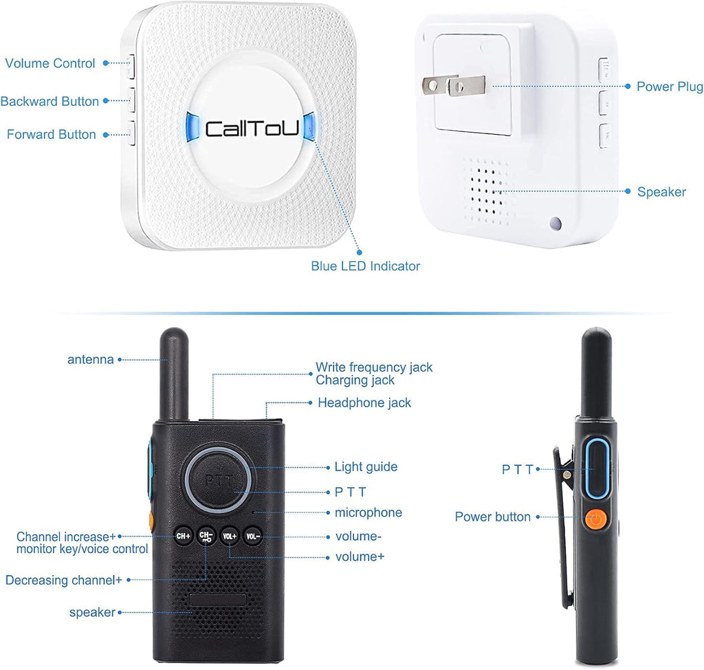 Wireless Caregiver Pager Call Button Alert System 1.5 Miles Long Range S19123