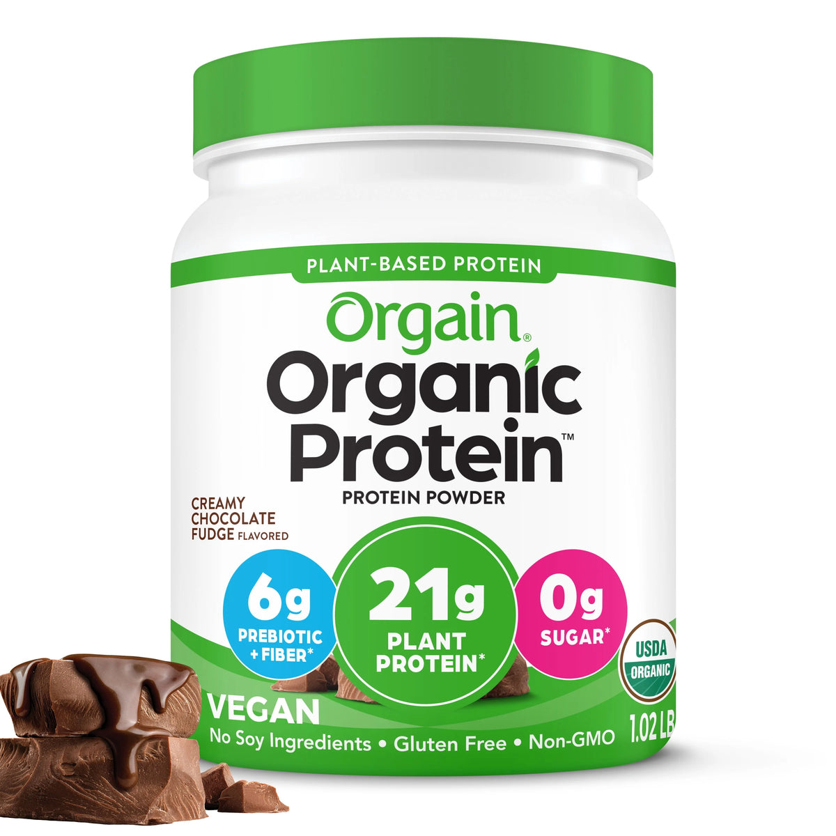 Organic Vegan 21g Protein Powder Creamy Chocolate Fudge 1.02lb N727