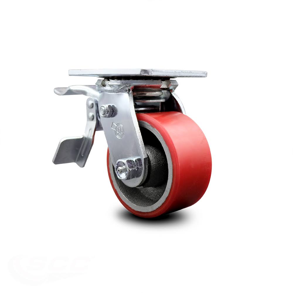 4" Red Poly Cast Iron Swivel Caster with Total Lock Brake X97990