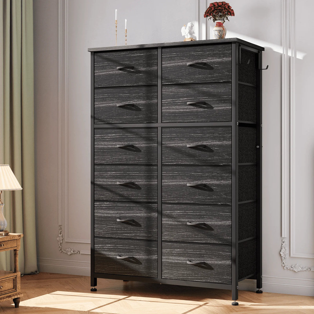 12 Drawer Fabric Dresser with Steel Frame and Wooden Top P803729