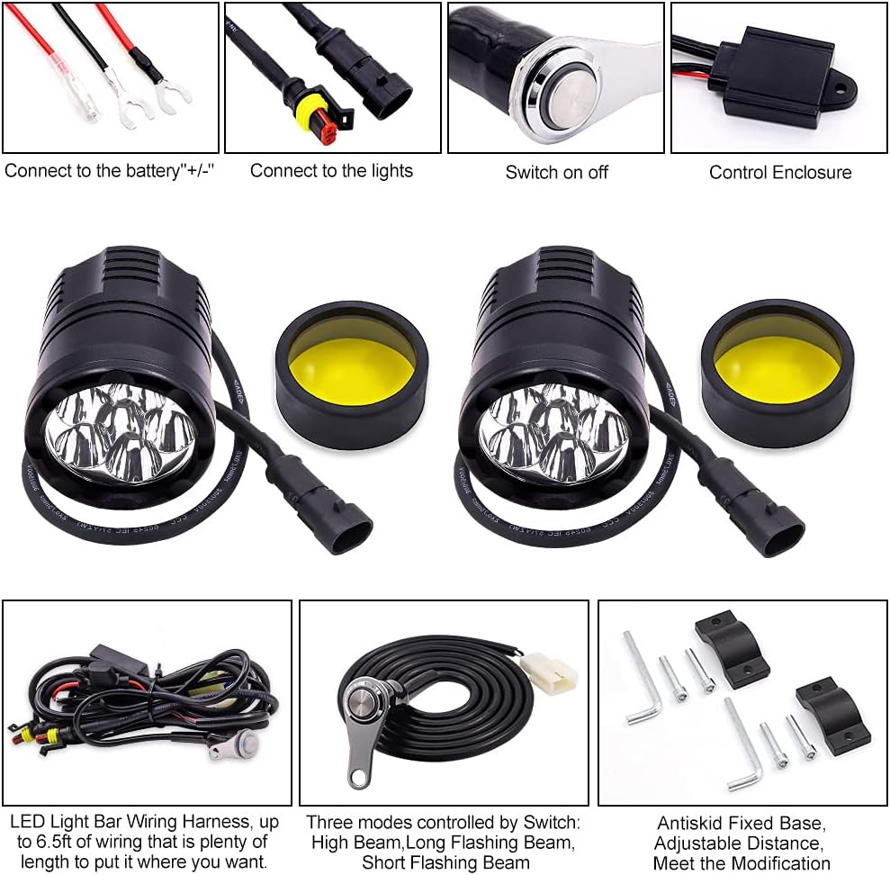 White/Yellow/Strobe 60W LED Motorcycle Spotlight K179