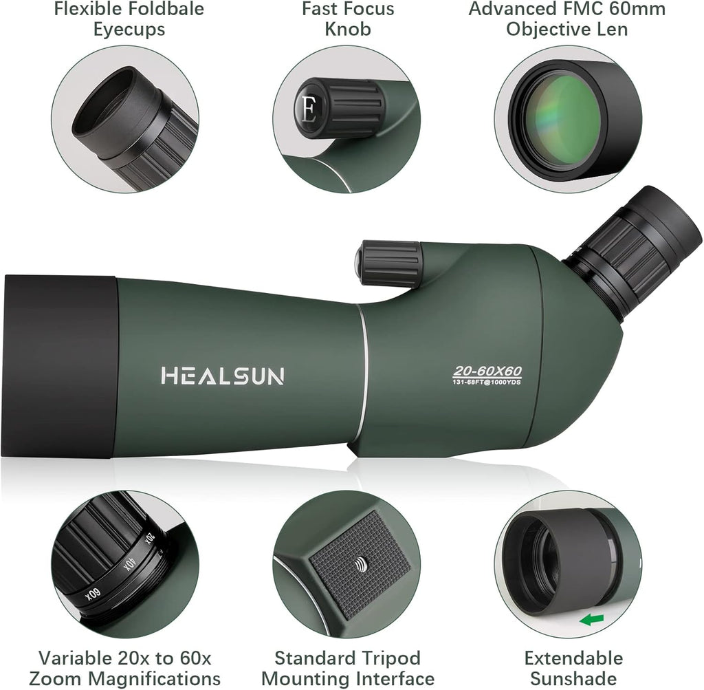 20-60x60 Spotting Scope with Carrying Case, Tripod and Smartphone Adapter M453