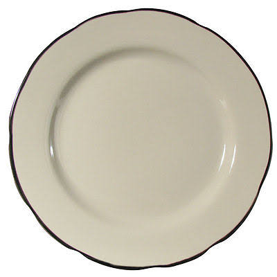 Ivory Scalloped Edge China Plate with Black Band - 24/Case K994