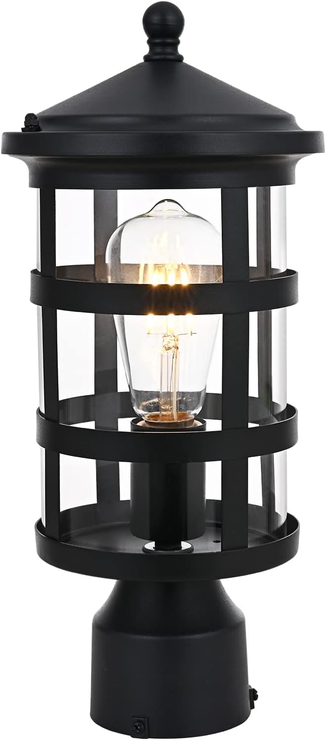 Black 1-Light Outdoor Post Light with Clear Glass F2113