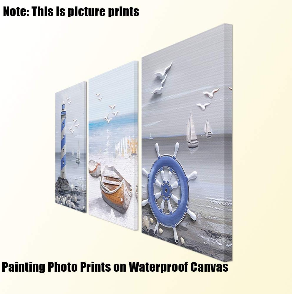 Coastal Beach Lighthouse Sailboat Painting 16x24x3 Panels E9560