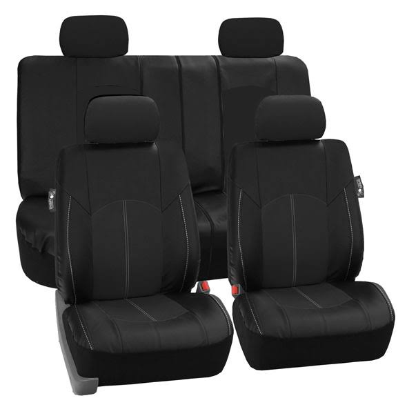 Black Perforated Leatherette Full Set Car Seat Covers D124