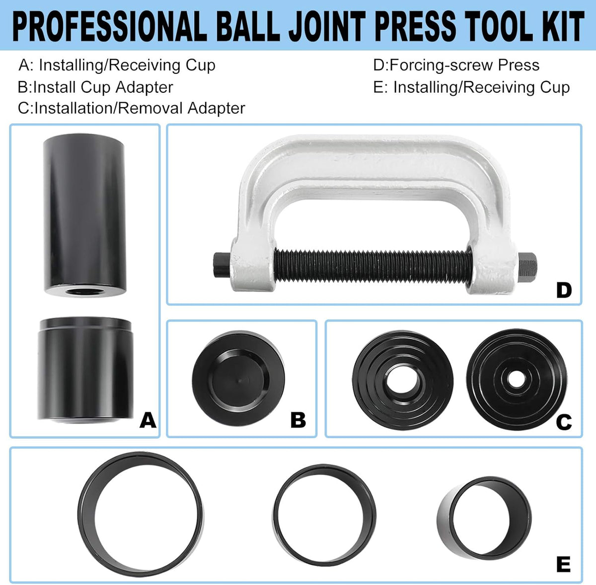 10Pcs Heavy Duty Ball Joint Press U Joint Tool Kit with 4 Adapters W58038