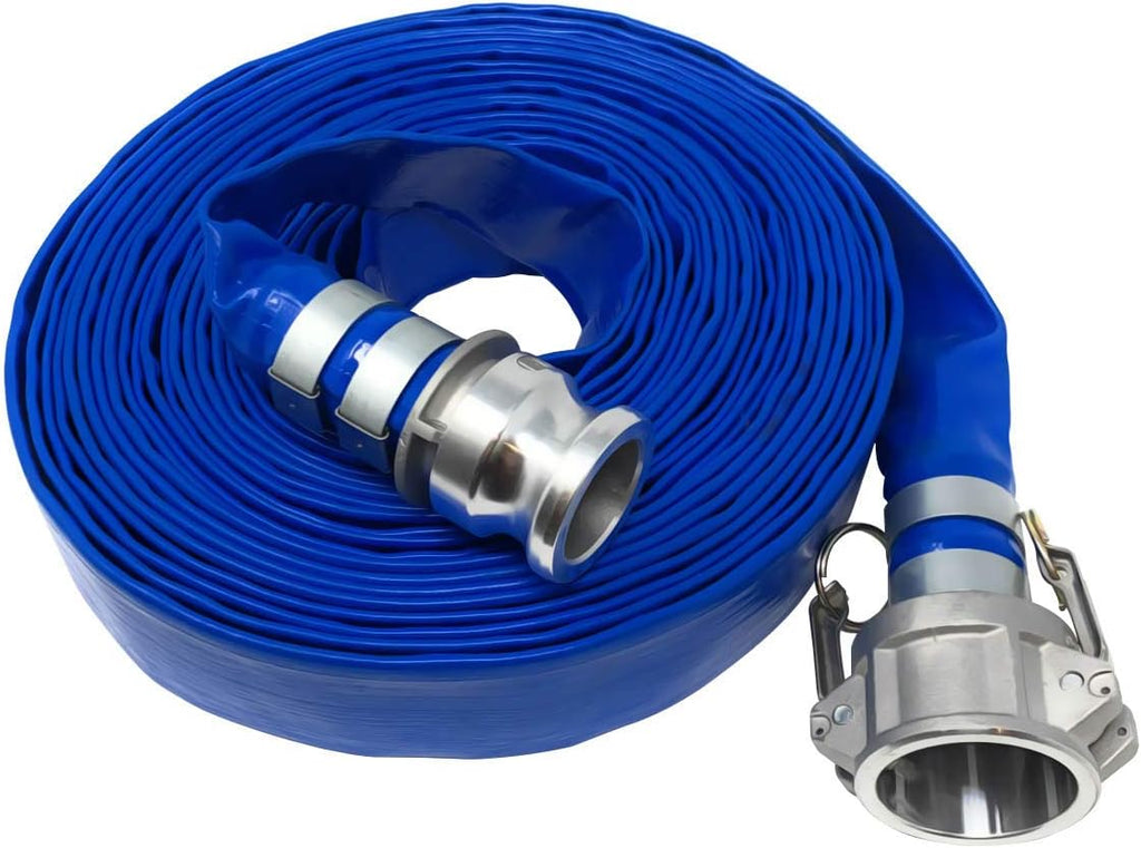 2 x 50' Blue Lay Flat PVC Hose Assembly with Aluminum Cam and Groove Fittings J4976
