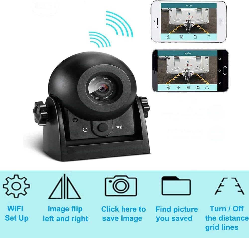 Wireless Backup Dash Cam IP68 Waterproof IR Night Vision Wide Angle Magnetic Rear View Camera F414