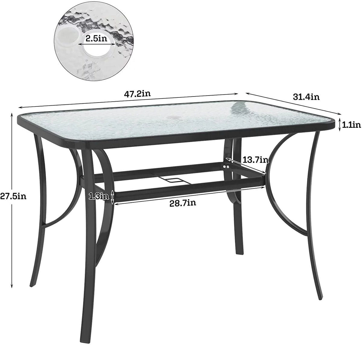 Black 47 inch Tempered Glass Patio Dining Table P984141