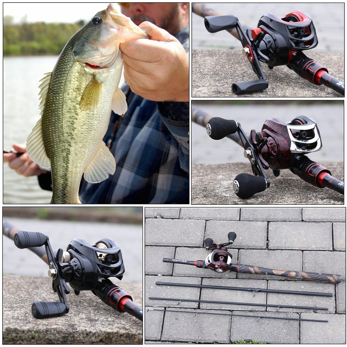 4-Piece Casting Fishing Rod and Baitcasting Reel Combo K878