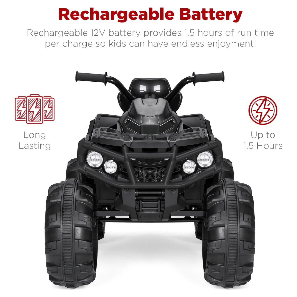 12V Kids Ride-On ATV Quad with Bluetooth, LED Lights - Black I17271