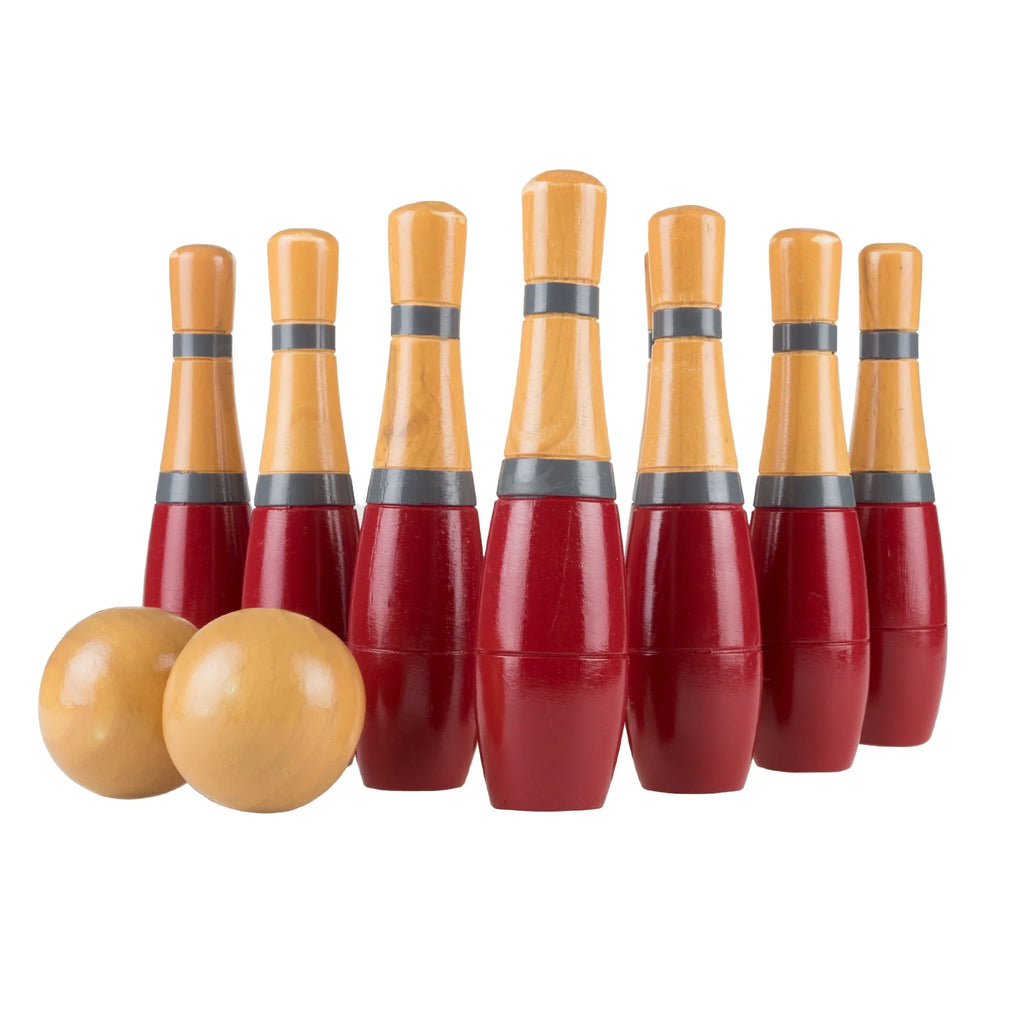 Lawn Bowling Game Set with 10 Wooden Pins, 2 Balls, and Mesh Bag R72403