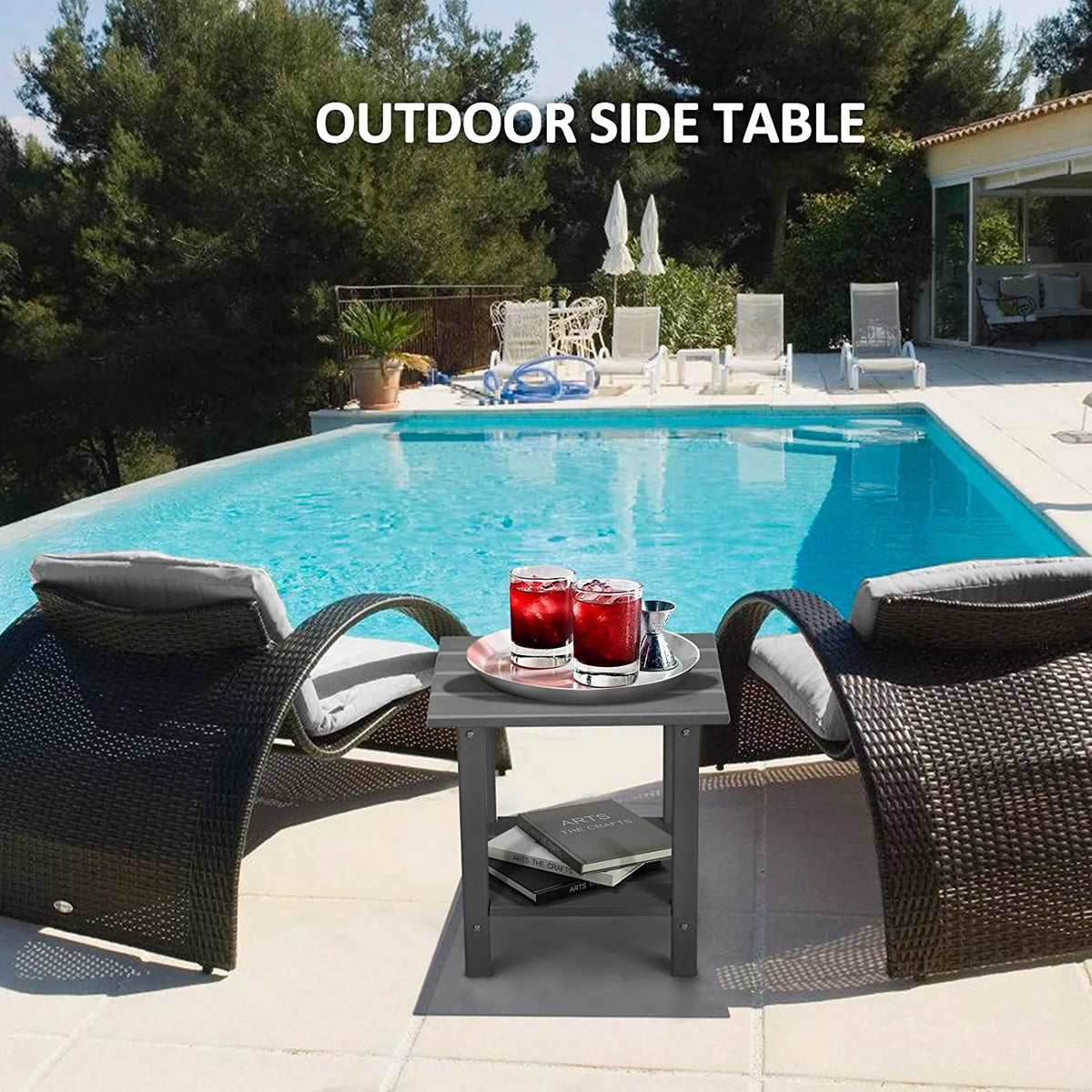 2-Tier HDPE Weather Resistant Round Outdoor Side Table T342