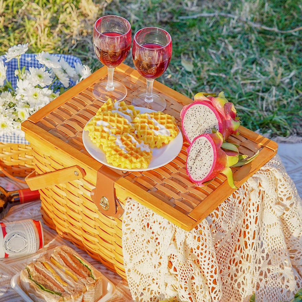 Picnic Basket Set for 4 Person Woodchip Basket with Handles N438894