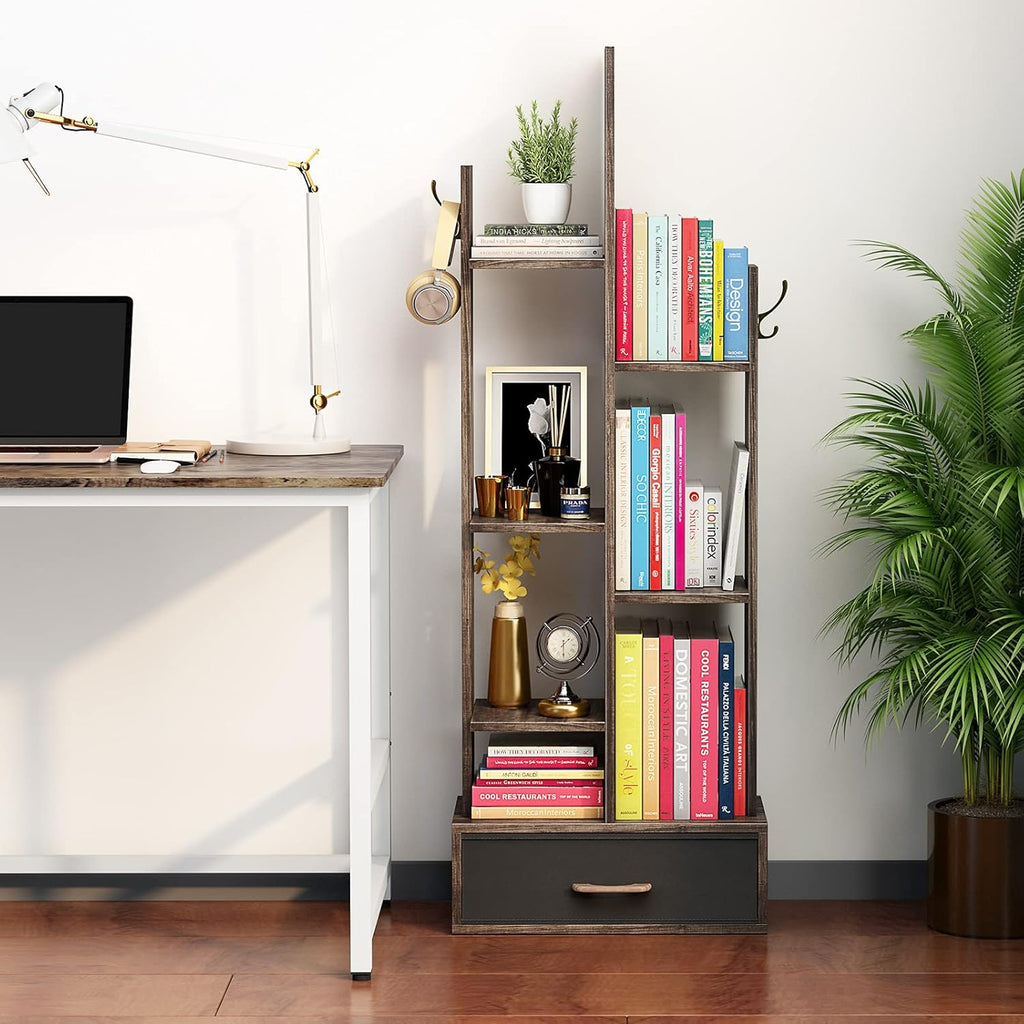Rustic Brown Wood Bookshelf with Drawer L425849