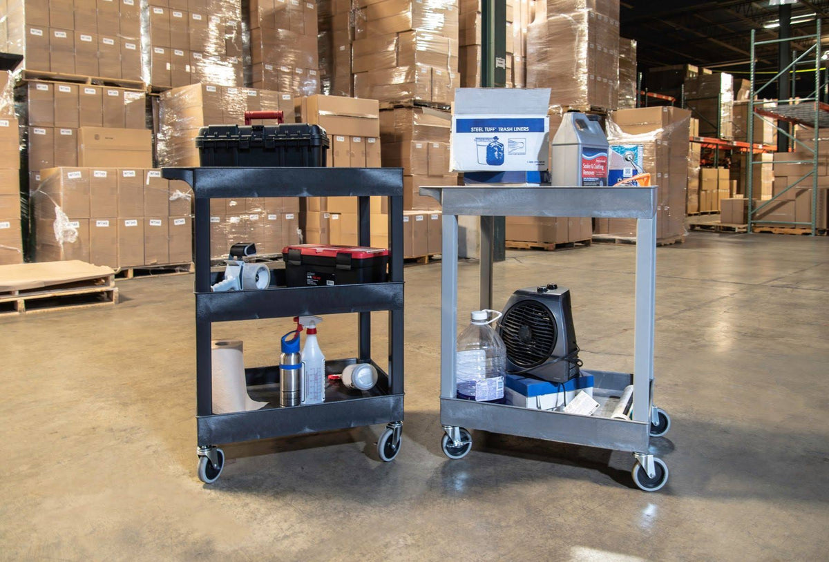 Black Two Shelf Plastic Utility Tub Cart E971618