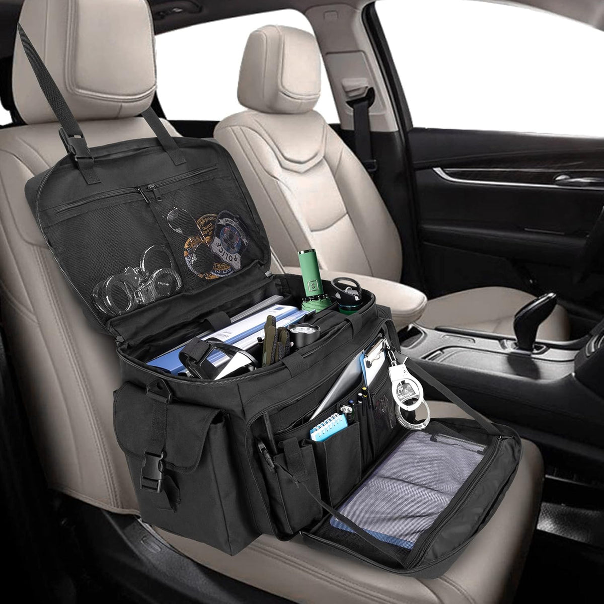 Black Car Front Seat Organizer with Padded Laptop Layer Y674498