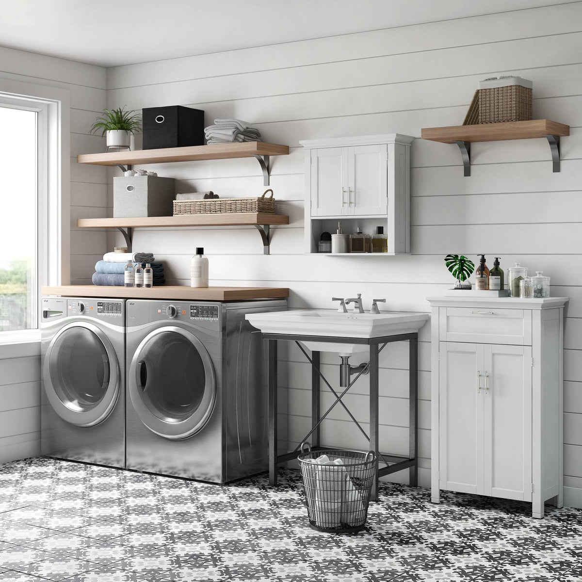 White Two Door Wall Cabinet with Open Shelf U11647