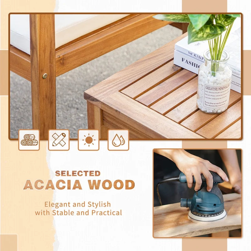 4 Pc Acacia Patio Furniture Set with Cushion and Table L343