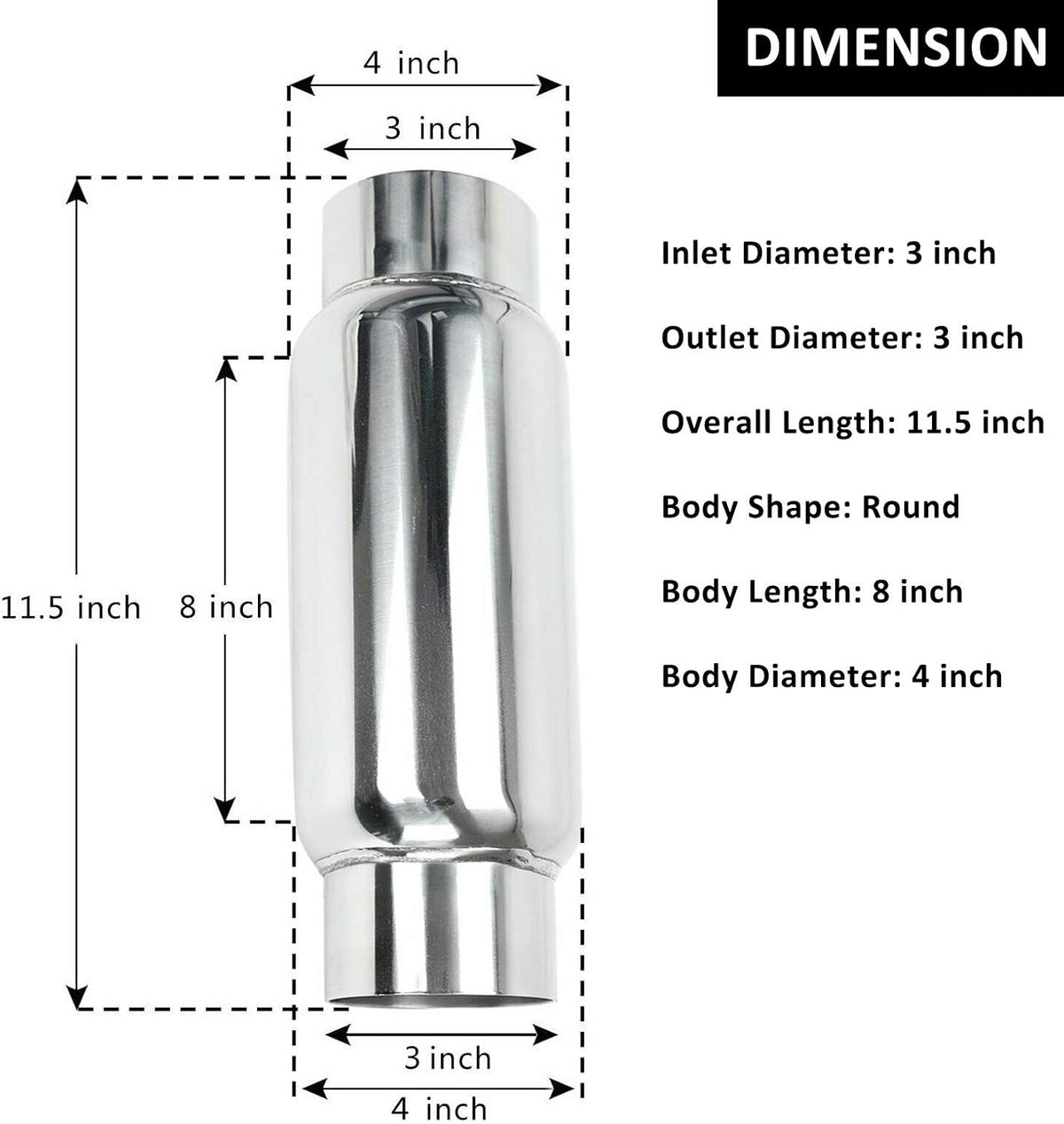 3 Inlet 3 Outlet Stainless Steel Exhaust Muffler Resonator G2436