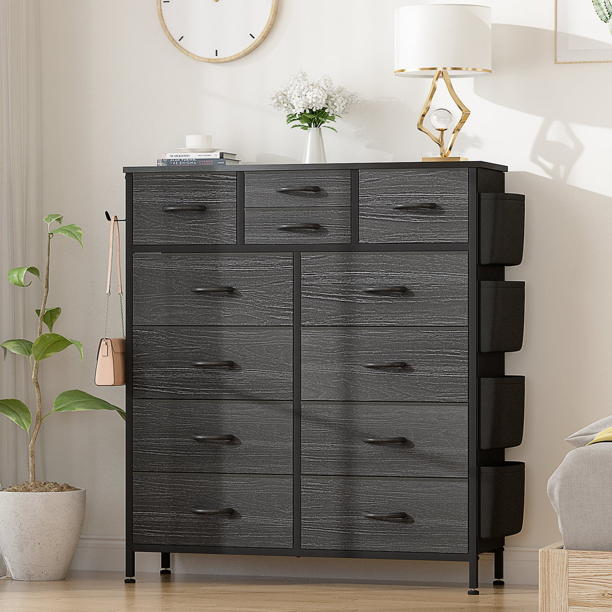 Black 12 Drawer Fabric Dresser S814