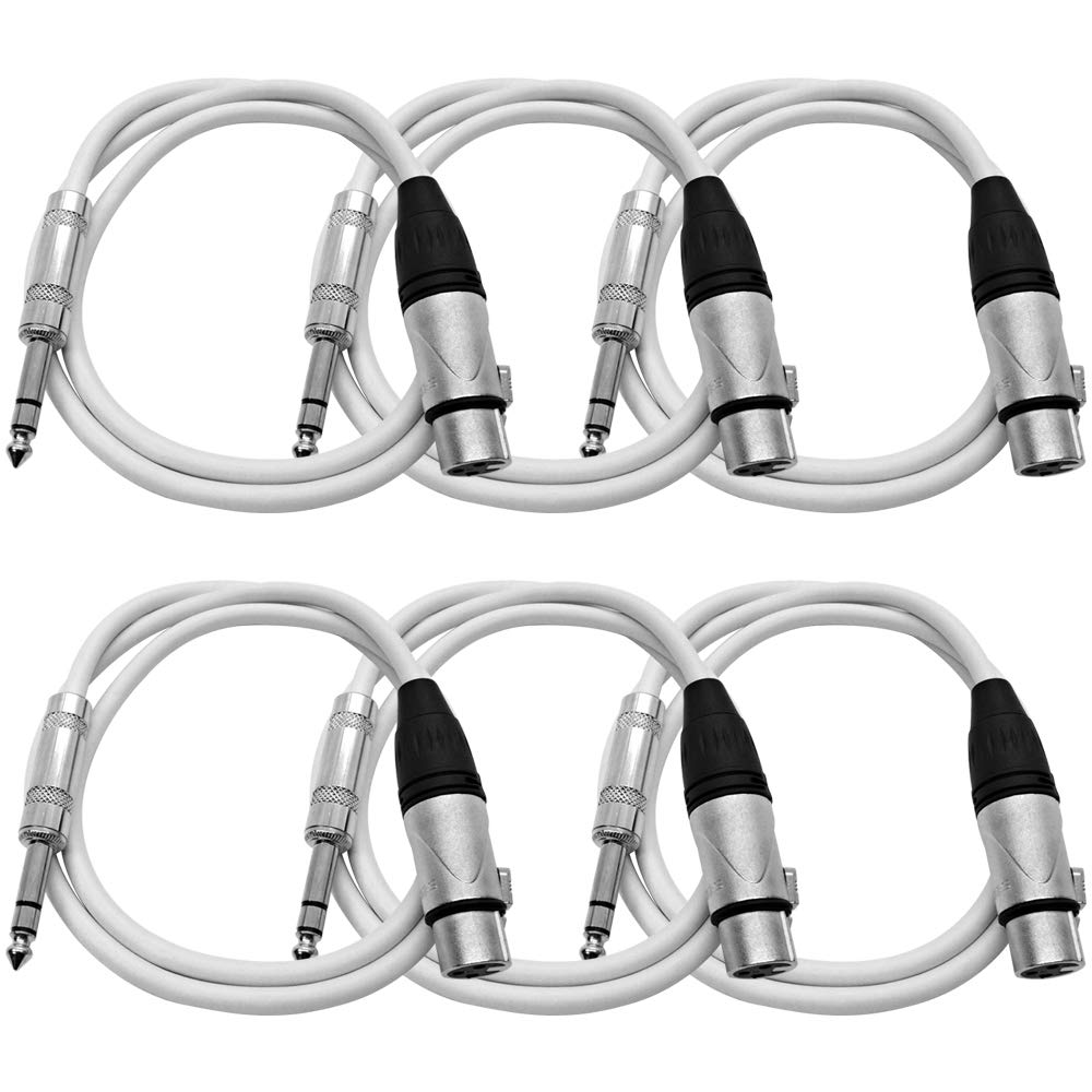 6 Pack of 25 Ft XLR Female to 1/4 TRS Patch Cable K130