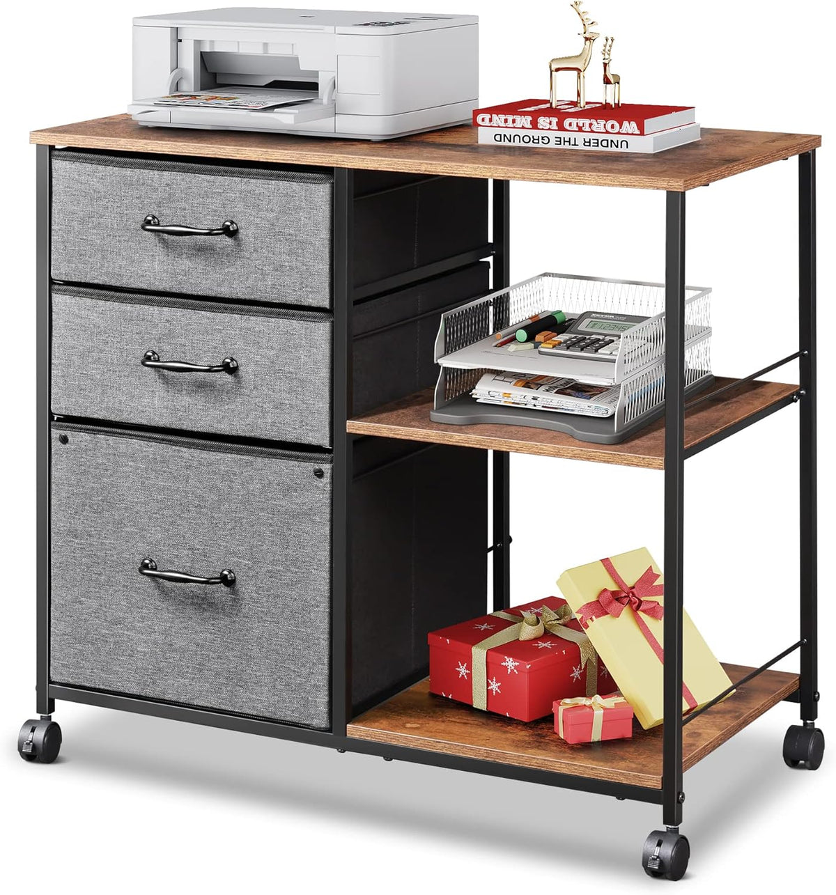 3 Drawer Mobile File Cabinet with Storage Shelf, Black A756