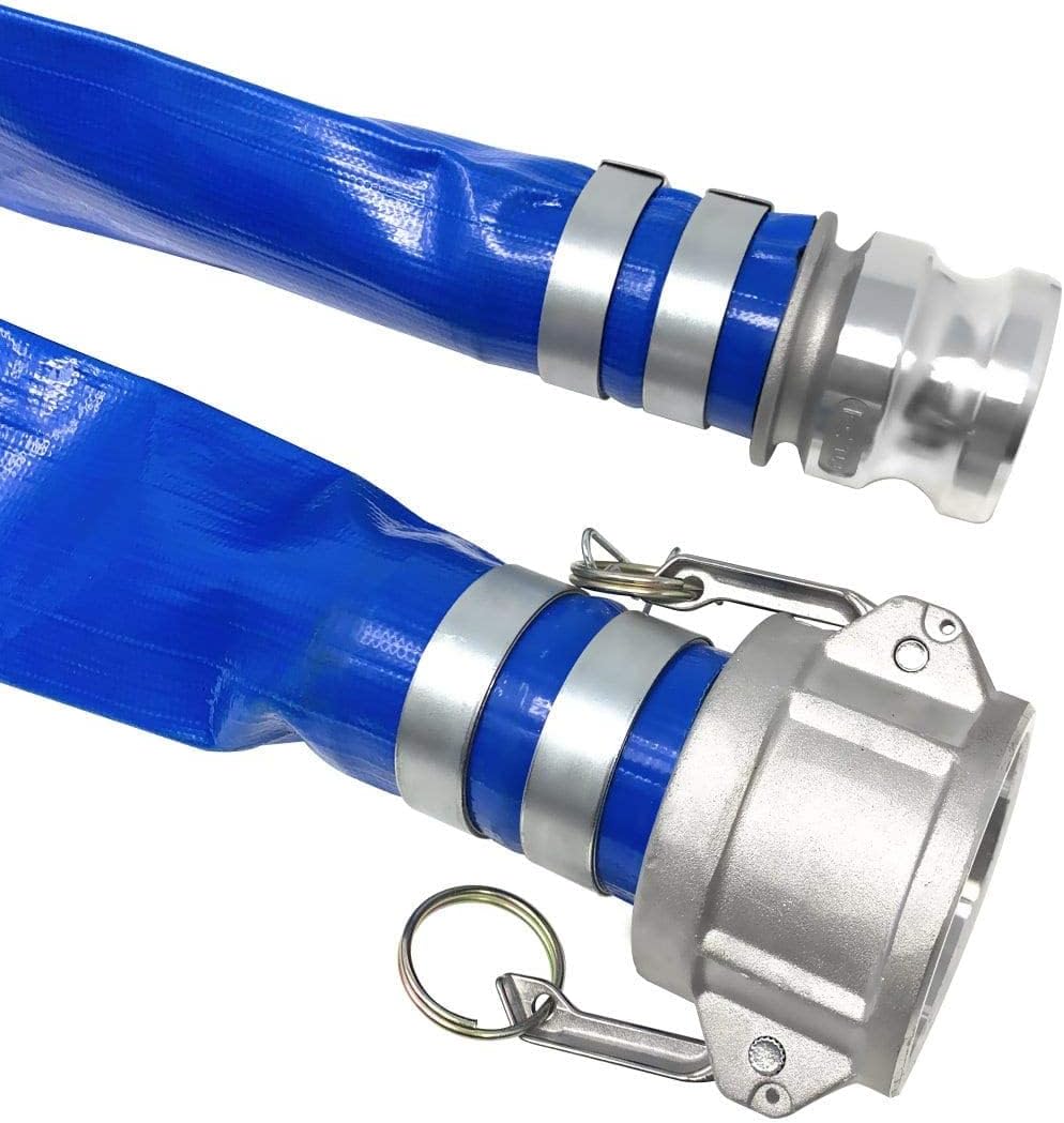 2 x 50' Blue Lay Flat PVC Hose Assembly with Aluminum Cam and Groove Fittings J4976