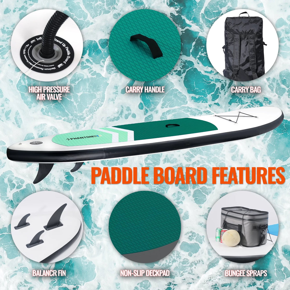Inflatable Stand Up Paddle Board with Backpack, Leash, Paddle and Pump F8415