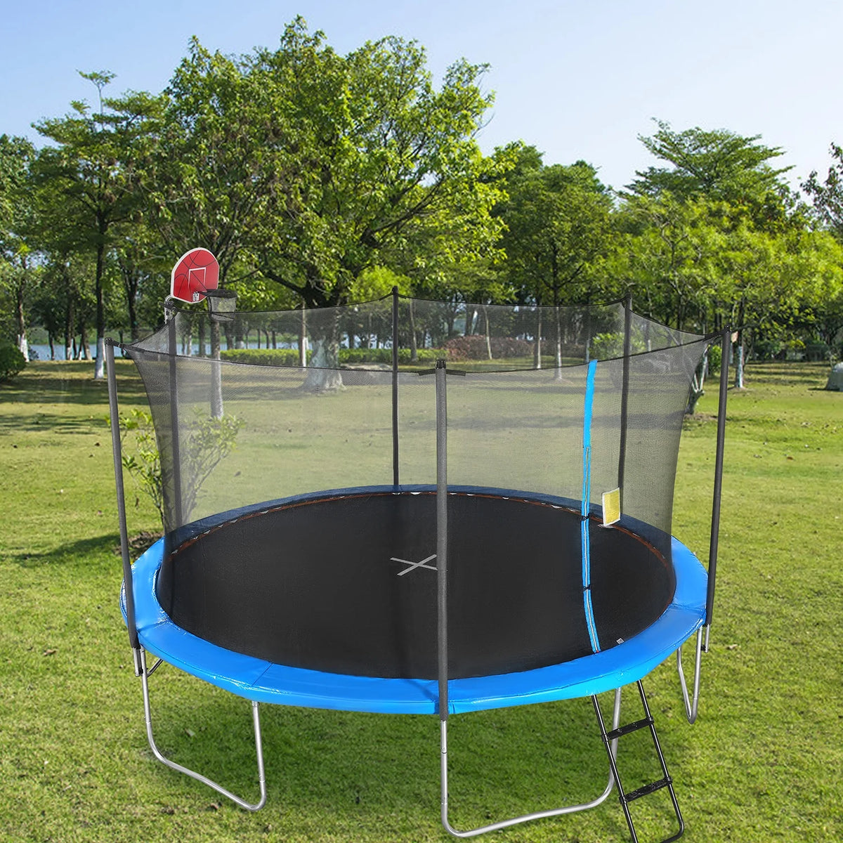 14ft Trampoline with Basketball Hoop and Ladder N914