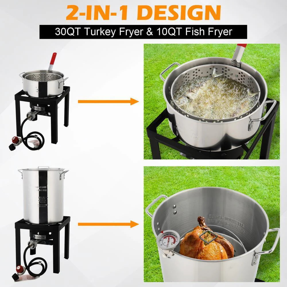 30QT Aluminum Turkey Deep Fryer & 10QT Fish Fryer Kit S734012