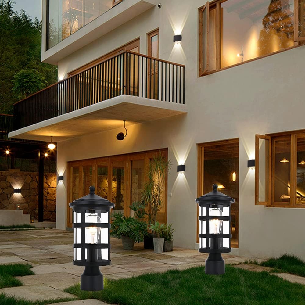 Black 1-Light Outdoor Post Light with Clear Glass F2113
