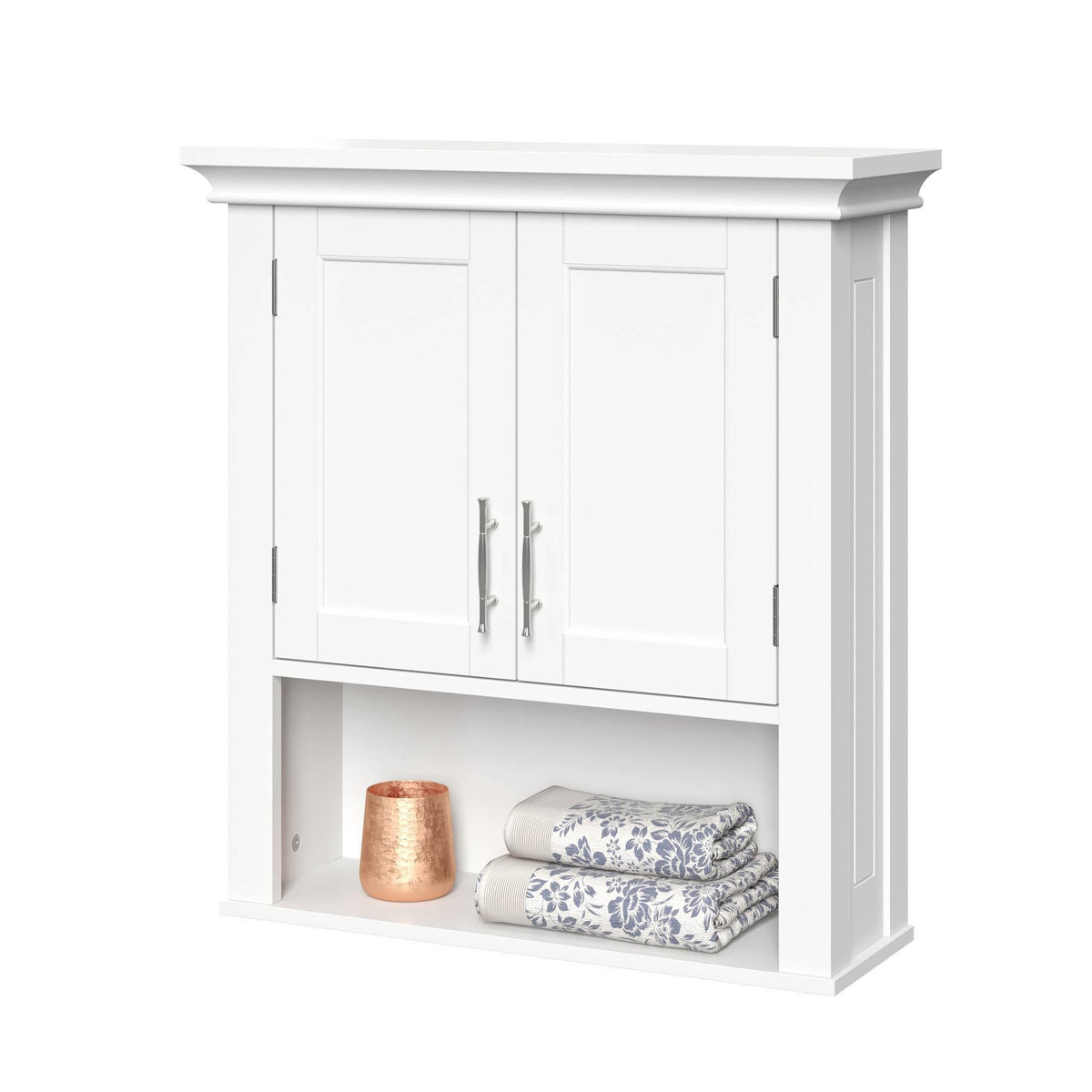 White Two Door Wall Cabinet with Open Shelf U11647