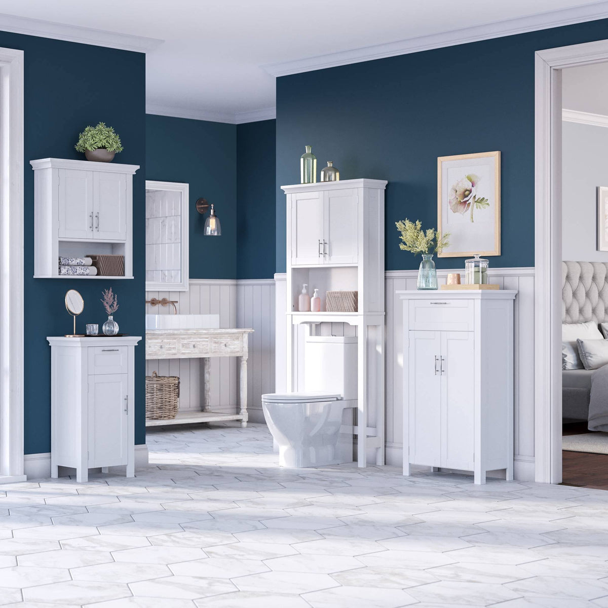 White Two Door Wall Cabinet with Open Shelf U11647