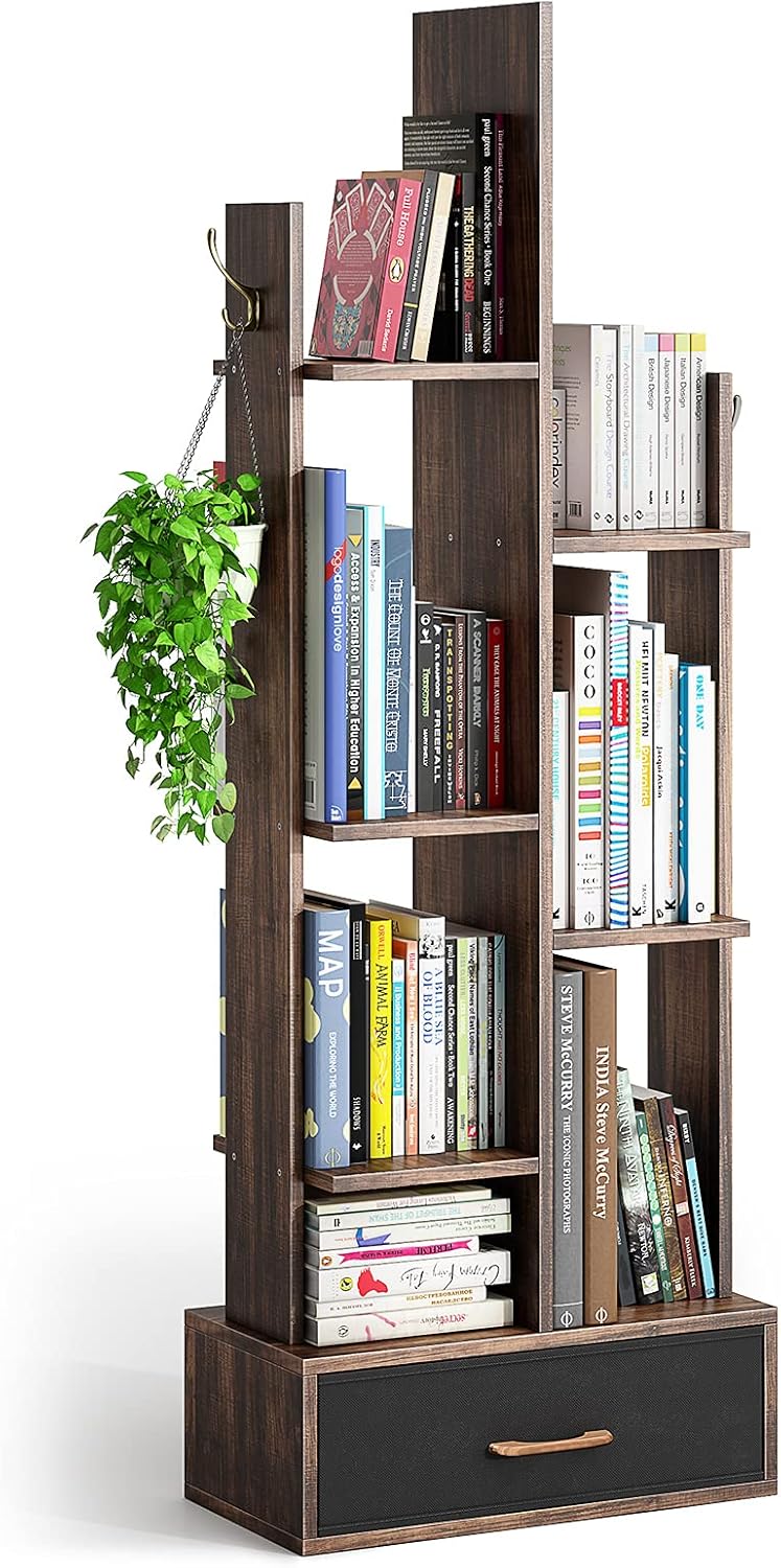 Rustic Brown Wood Bookshelf with Drawer L425849