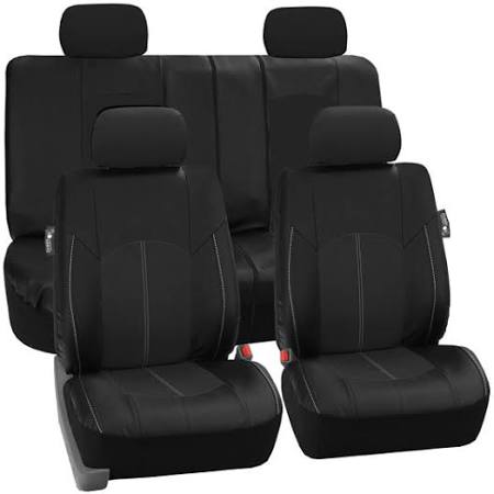Black Perforated Leatherette Full Set Car Seat Covers D124