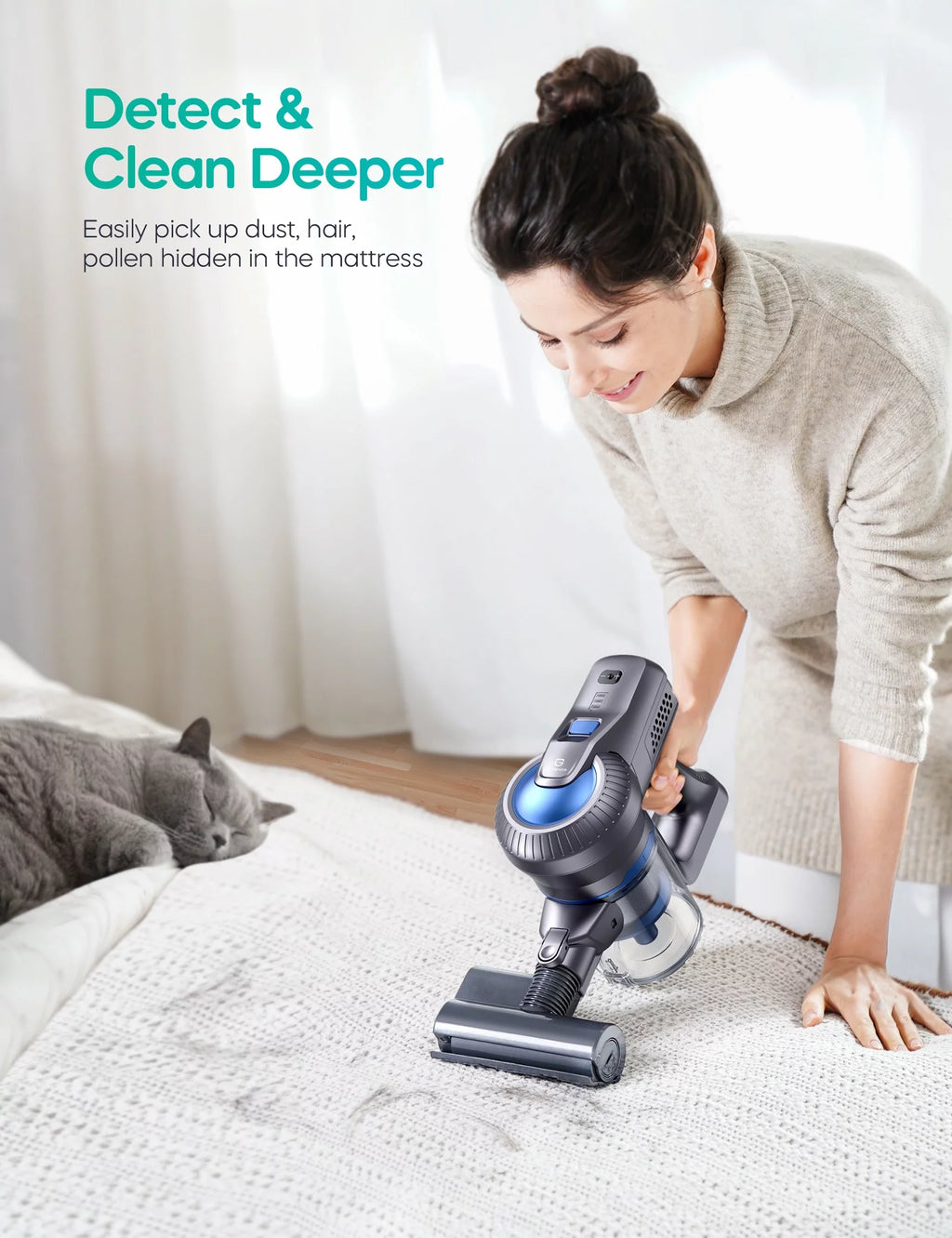 Cordless Vacuum Cleaner 26000PA, Lightweight Stick Vacuum Cleaner with LED Headlight W6932