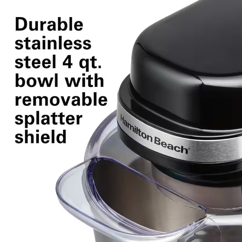 Black 4 qt. 7-speed Stand Mixer with Dough Hook, Whisk and Flat Beater Attachments J35689