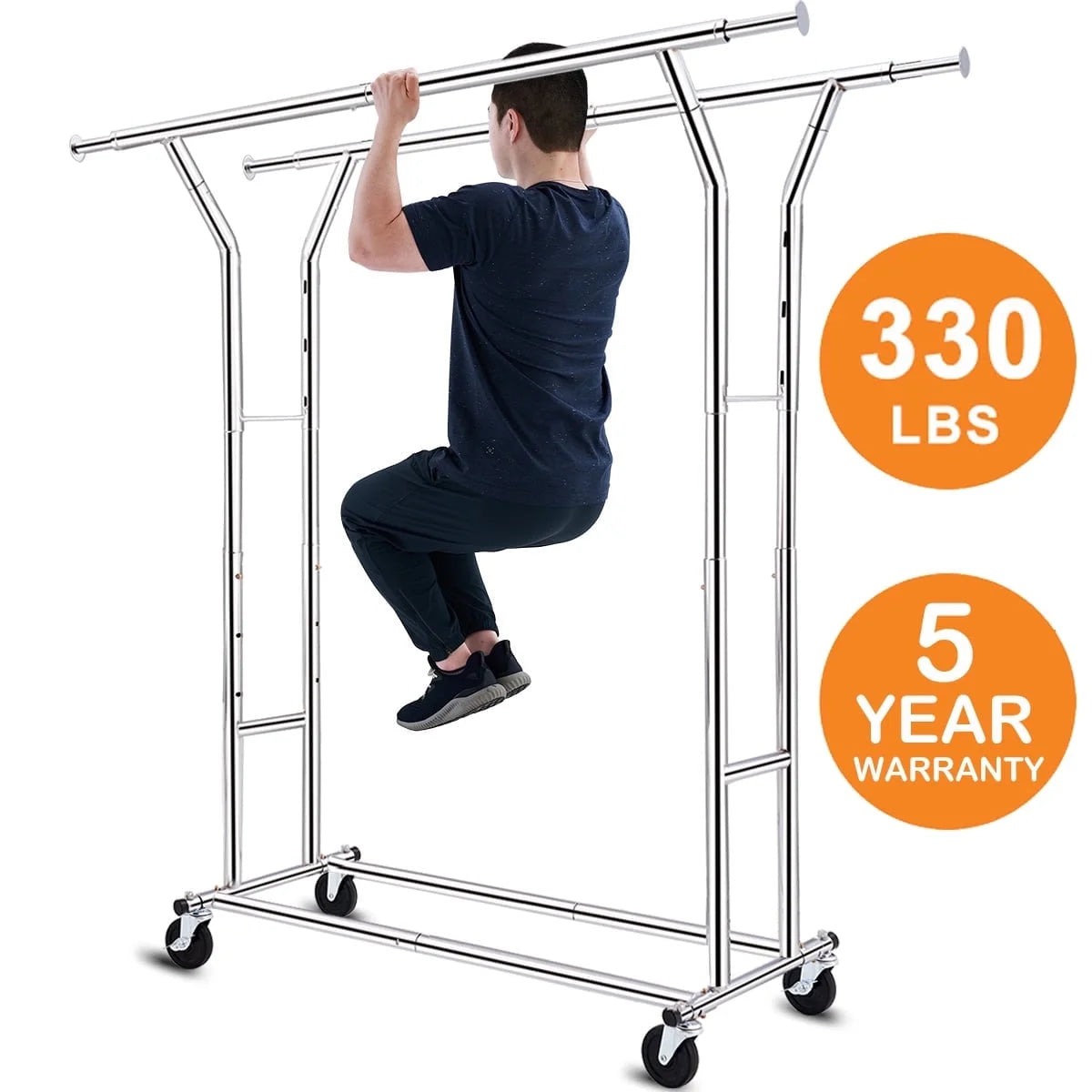 Commercial Grade Heavy Duty Clothing Rack Collapsible Rolling Garment Rack on Wheels D82085