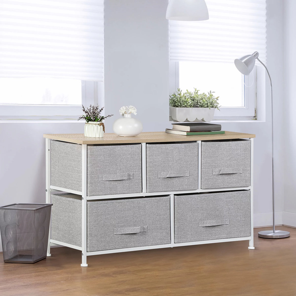 Brown 5 Drawer Fabric Dresser X586