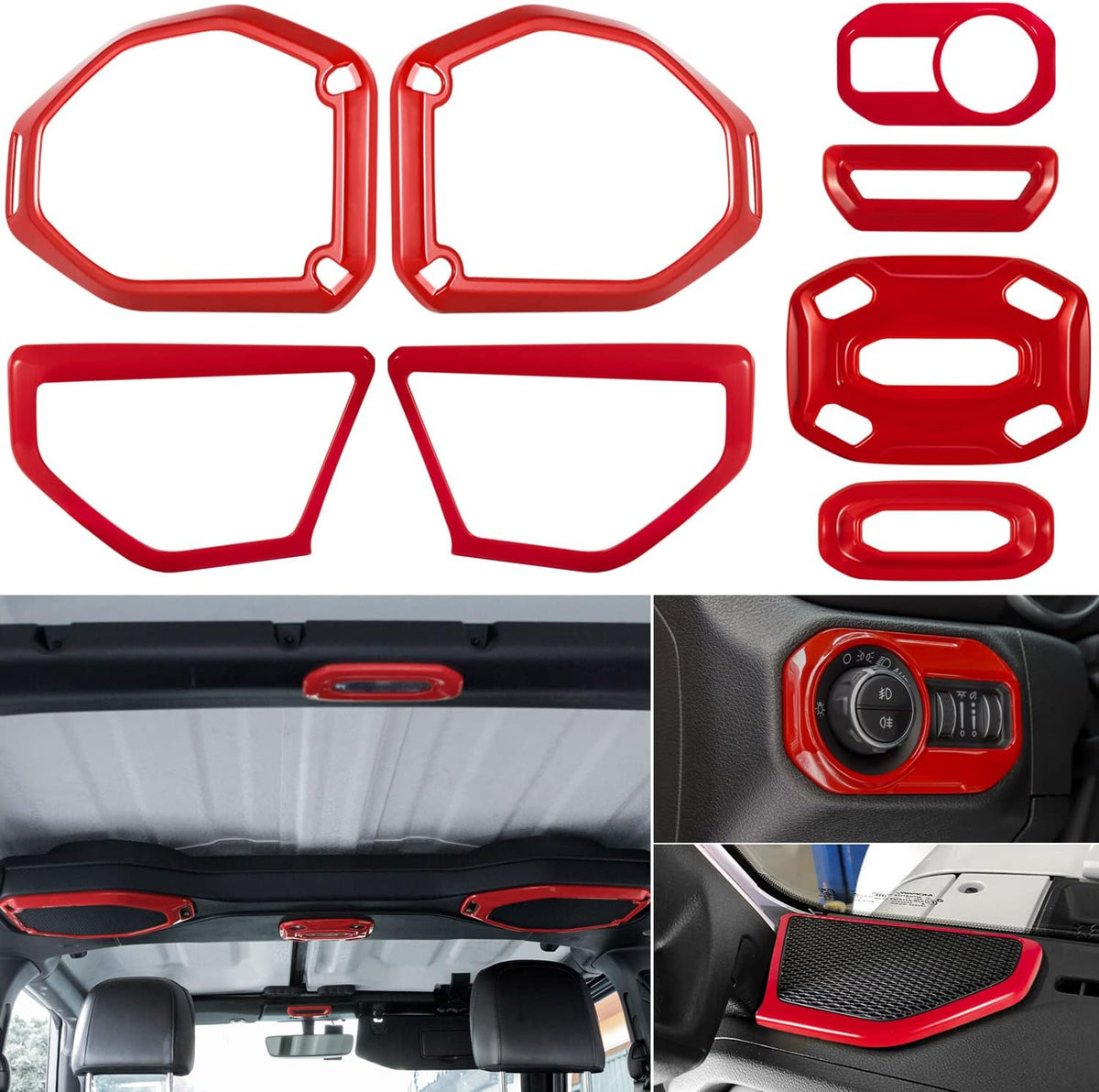 Reading Light Panel Cover & Headlight Switch Button Trim & Speaker Audio Trim & A Pillar Trim (Red) P9730