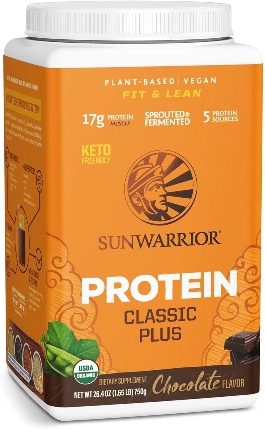 Organic Vegan Protein Powder with BCAAs and Pea Protein (Chocolate) 750 Gram Pack of 2 J3369