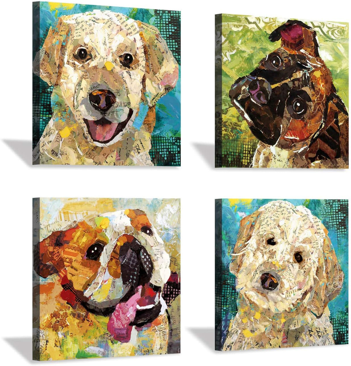 Abstract Dog Canvas Artwork 4 Panels X172