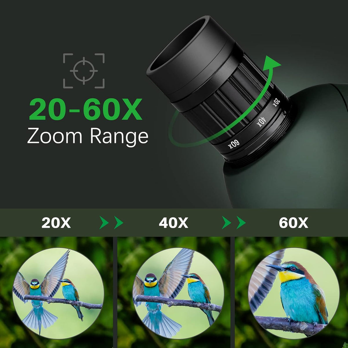 20-60x60 Spotting Scope with Carrying Case, Tripod and Smartphone Adapter M453