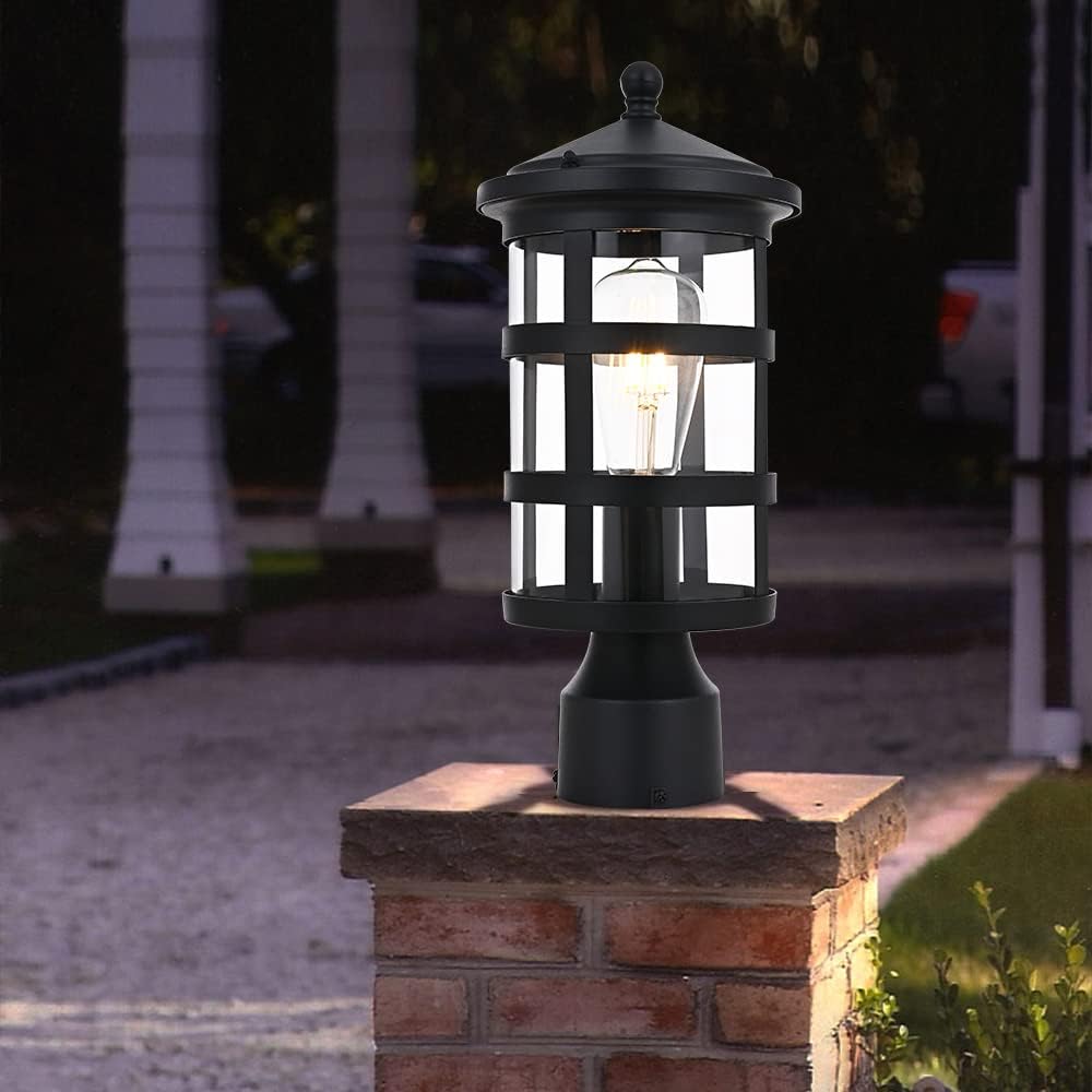 Black 1-Light Outdoor Post Light with Clear Glass F2113