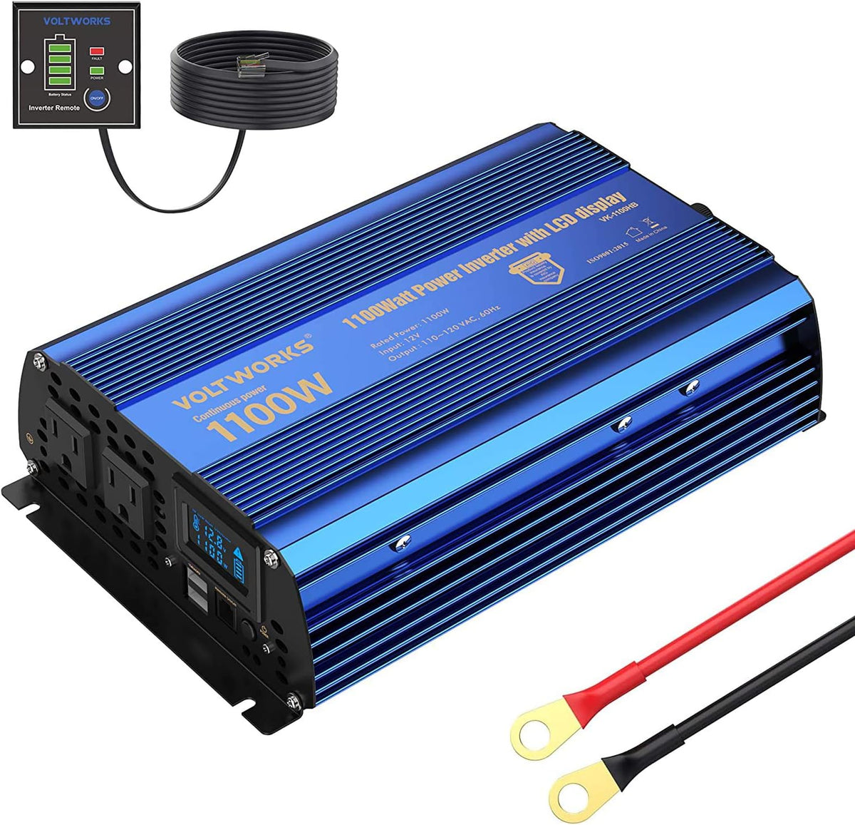 1100 watt Modified Sine Wave Power Inverter with LCD Display Remote Control 2AC Outlets Dual USB Ports R678
