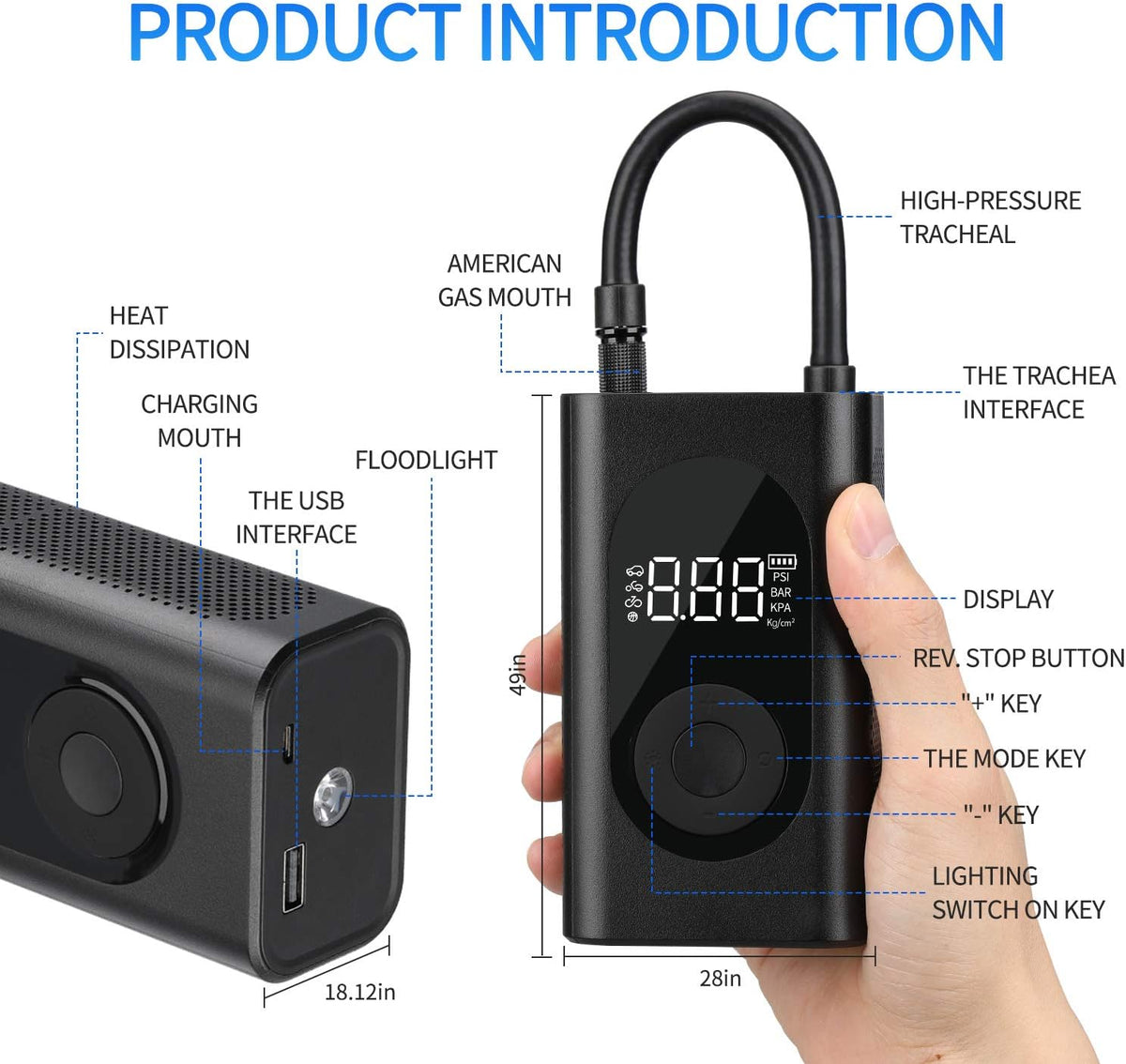Portable 150PSI Cordless Tire Inflator with LCD Digital Pressure Gauge F501274