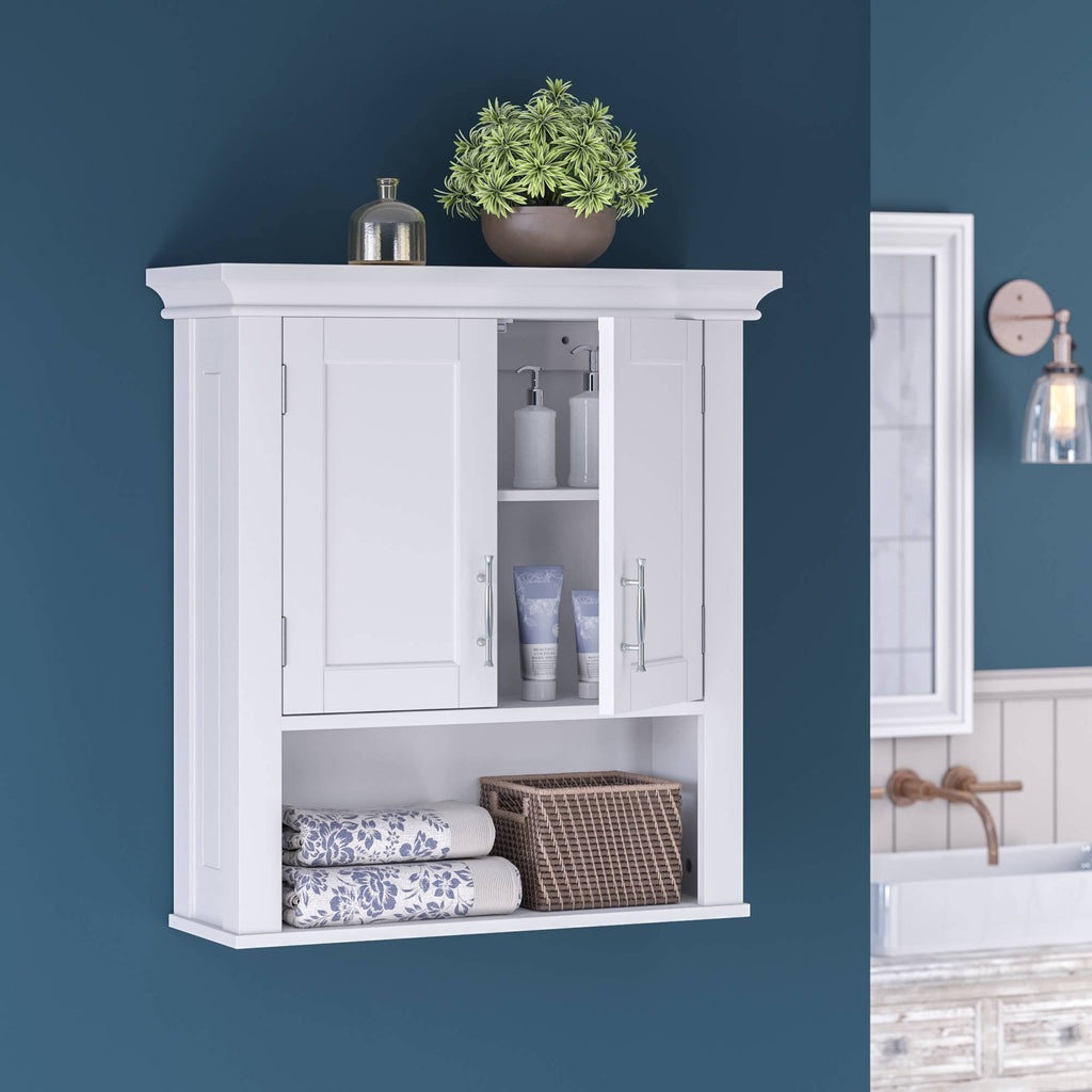 White Two Door Wall Cabinet with Open Shelf U11647